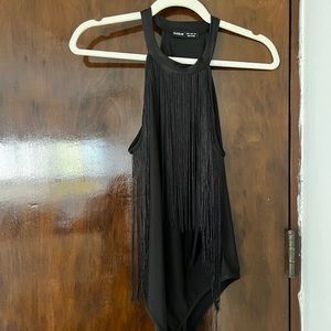 Shein black fringe bodysuit, size US 4